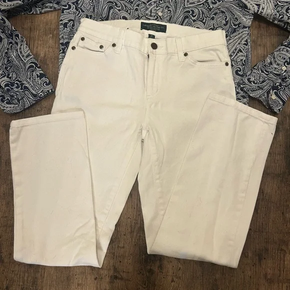 LRL Lauren Jeans Co. Ralph Lauren White Straight Leg Jeans Size 4P - Picture 7 of 9